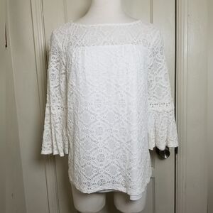 ALYX white lace bell sleeve top stretch flowy lined size L